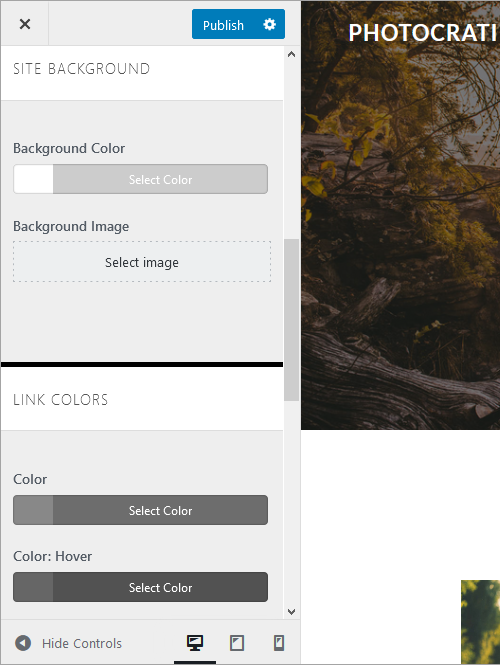 Background settings and link colors